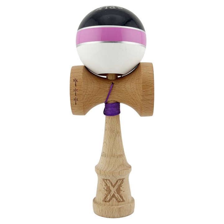 Kendama X ROYAL SPIKE Оригинална, Професионална, Flippy, Big Cups V2, Super Sticky с Големи Чашки, Метален Лагер, от дърво 18 см, Въже 55 см, Черно/Розово Сребристо/Бяло
