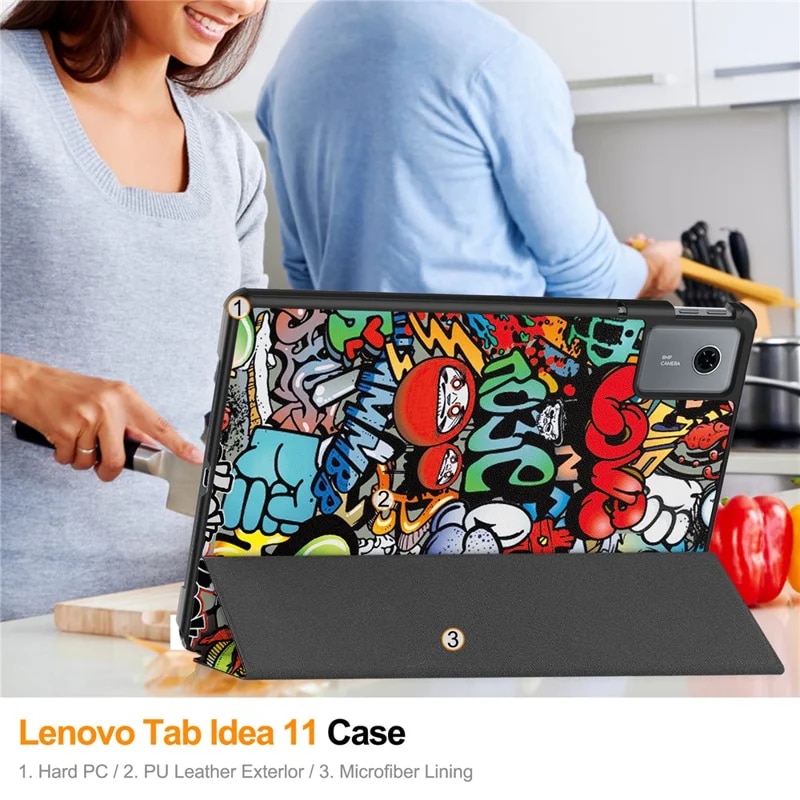 Husa tableta pentru Lenovo Idea Tab 11, SKYDDAR INNOVATION, cu suport Multi-Unghi si functie Sleep/Wake, FoldPro, Urban vibe, set cu sticker