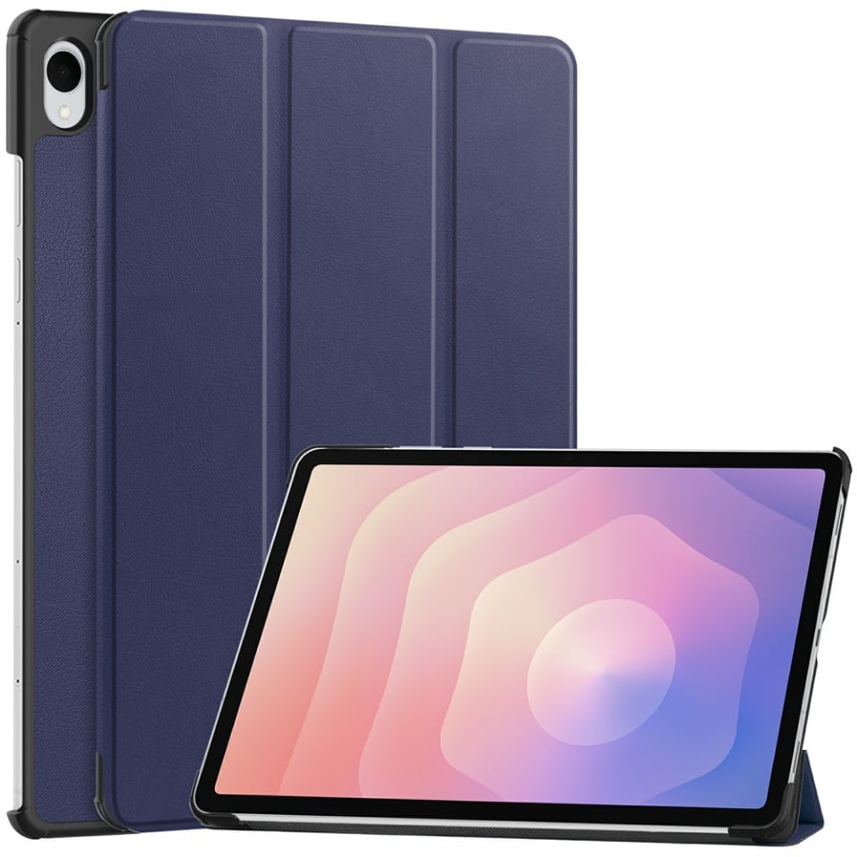 Husa tableta pentru Samsung Galaxy Tab S11, SKYDDAR INNOVATION, cu suport Multi-Unghi si functie Sleep/Wake, FoldPro, Albastru, set cu sticker