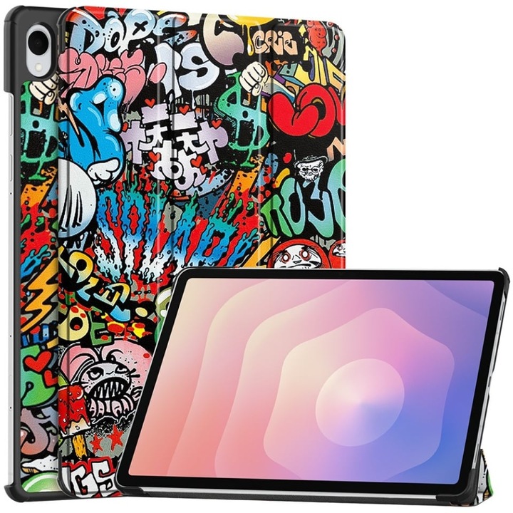 Husa tableta pentru Samsung Galaxy Tab S11, SKYDDAR INNOVATION, cu suport Multi-Unghi si functie Sleep/Wake, FoldPro, Urban vibe, set cu sticker