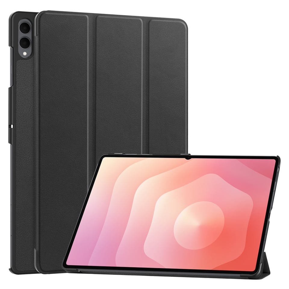 Husa tableta pentru Samsung Galaxy Tab S11 Ultra, SKYDDAR INNOVATION, cu suport Multi-Unghi si functie Sleep/Wake, FoldPro, Negru, set cu sticker