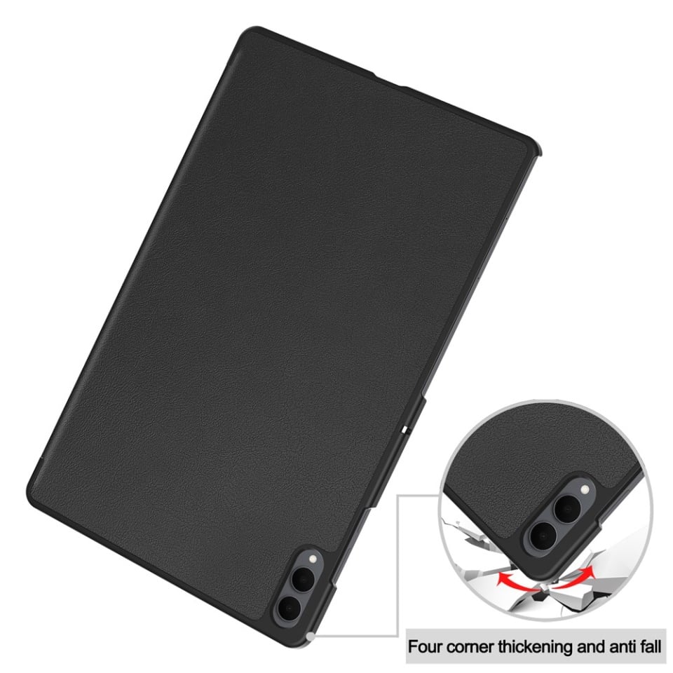 Husa tableta pentru Samsung Galaxy Tab S11 Ultra, SKYDDAR INNOVATION, cu suport Multi-Unghi si functie Sleep/Wake, FoldPro, Negru, set cu sticker