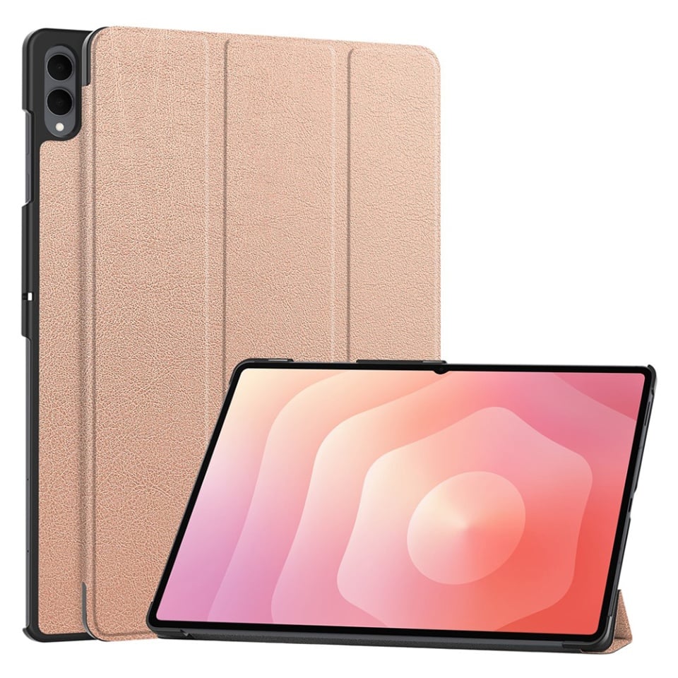 Husa tableta pentru Samsung Galaxy Tab S11 Ultra, SKYDDAR INNOVATION, cu suport Multi-Unghi si functie Sleep/Wake, FoldPro, Roz, set cu sticker
