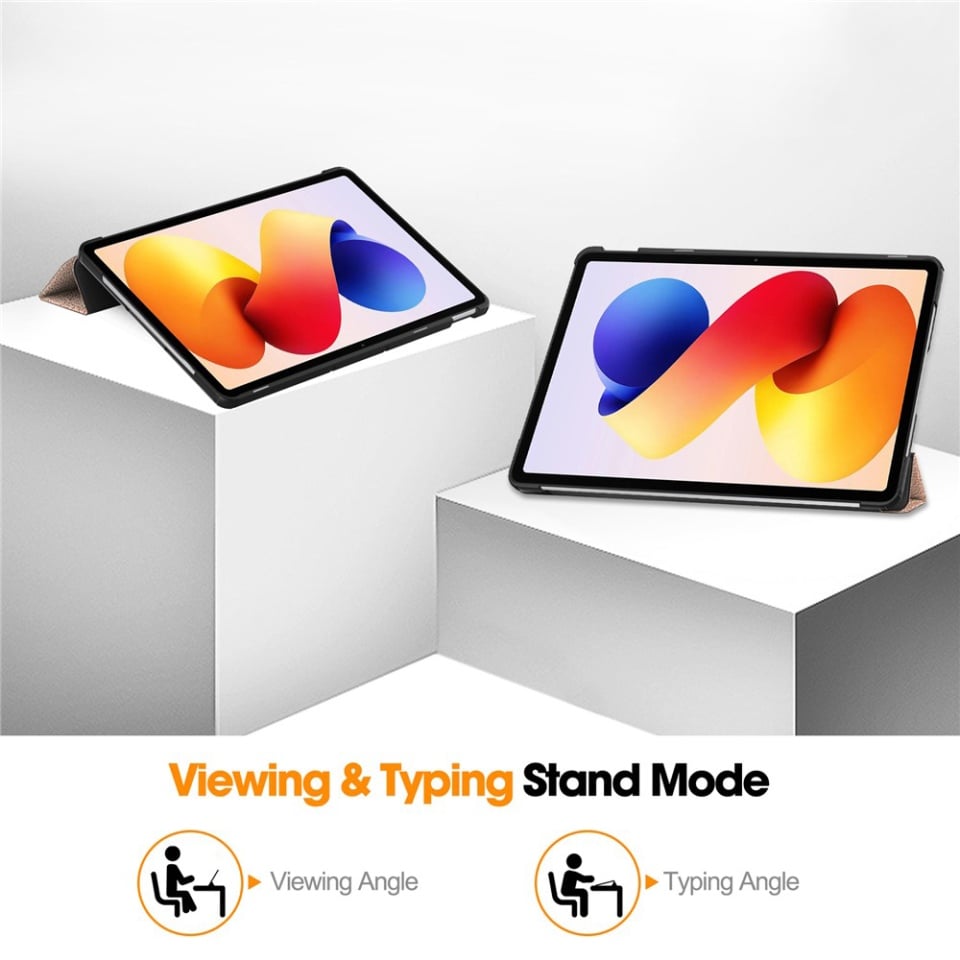 Husa tableta pentru Xiaomi Redmi Pad 2 Pro, SKYDDAR INNOVATION, cu suport Multi-Unghi si functie Sleep/Wake, FoldPro, Roz, set cu sticker