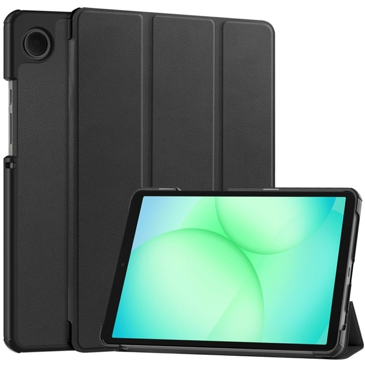 Husa tableta pentru Samsung Galaxy Tab A11 / A9, SKYDDAR INNOVATION, cu suport Multi-Unghi si functie Sleep/Wake, FoldPro, Negru, set cu sticker