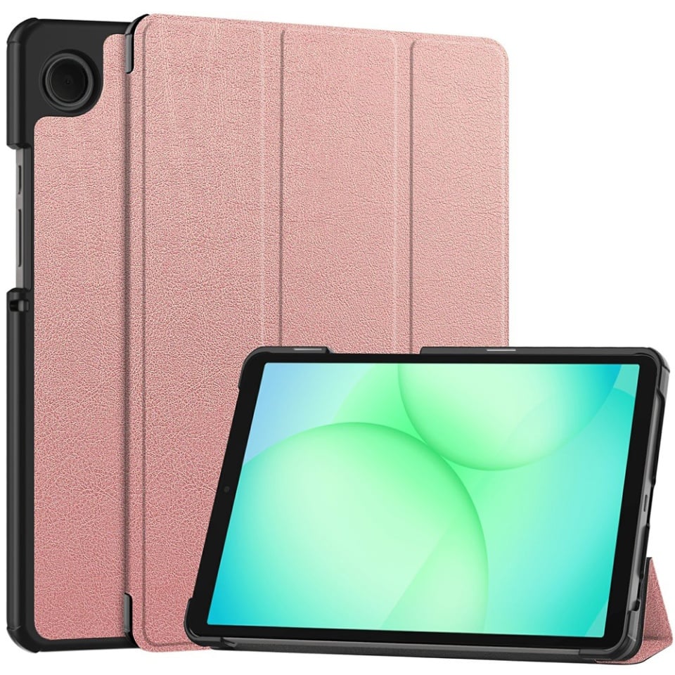 Husa tableta pentru Samsung Galaxy Tab A11 / A9, SKYDDAR INNOVATION, cu suport Multi-Unghi si functie Sleep/Wake, FoldPro, Roz, set cu sticker