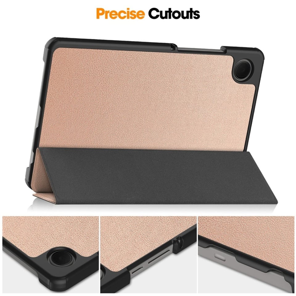 Husa tableta pentru Samsung Galaxy Tab A11 / A9, SKYDDAR INNOVATION, cu suport Multi-Unghi si functie Sleep/Wake, FoldPro, Roz, set cu sticker