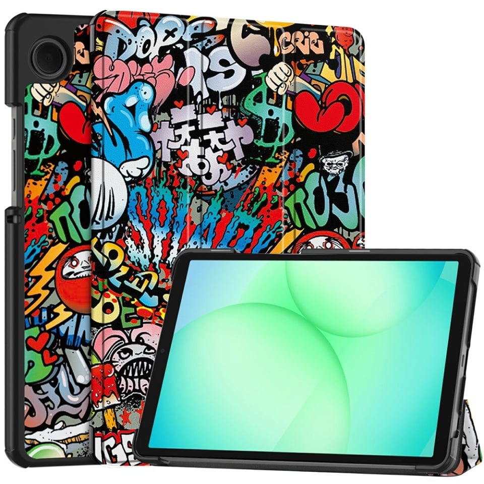 Husa tableta pentru Samsung Galaxy Tab A11 / A9, SKYDDAR INNOVATION, cu suport Multi-Unghi si functie Sleep/Wake, FoldPro, Urban vibe, set cu sticker