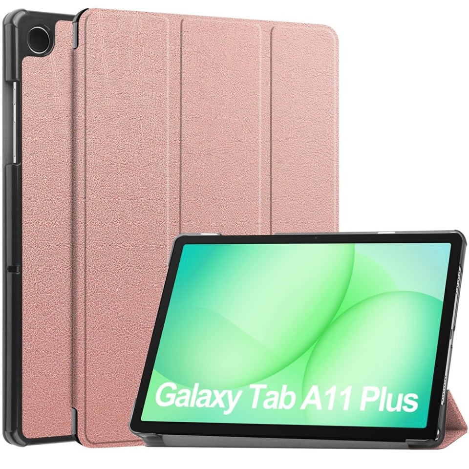 Husa tableta pentru Samsung Galaxy Tab A11 Plus / A9 Plus, SKYDDAR INNOVATION, cu suport Multi-Unghi si functie Sleep/Wake, FoldPro, Roz, set cu sticker
