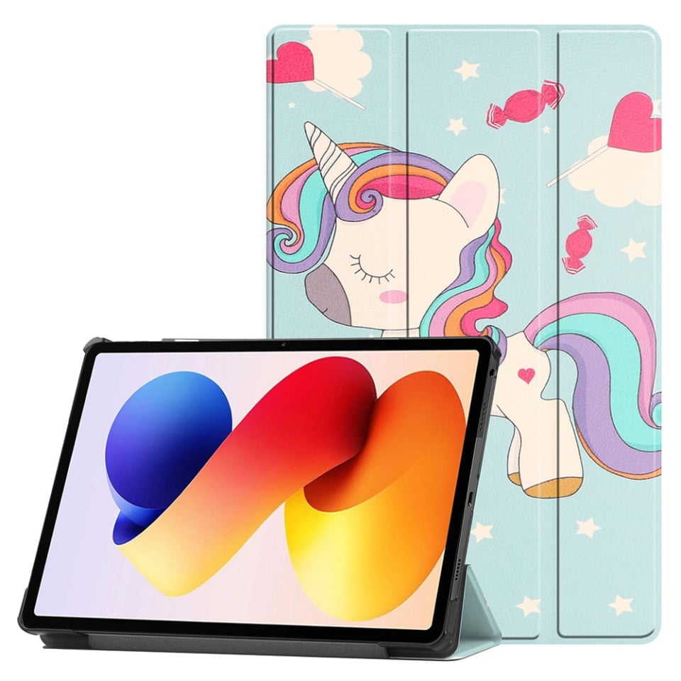 Husa tableta pentru Xiaomi Redmi Pad 2 Pro, SKYDDAR INNOVATION, cu suport Multi-Unghi si functie Sleep/Wake, FoldPro, Unicorn, set cu sticker