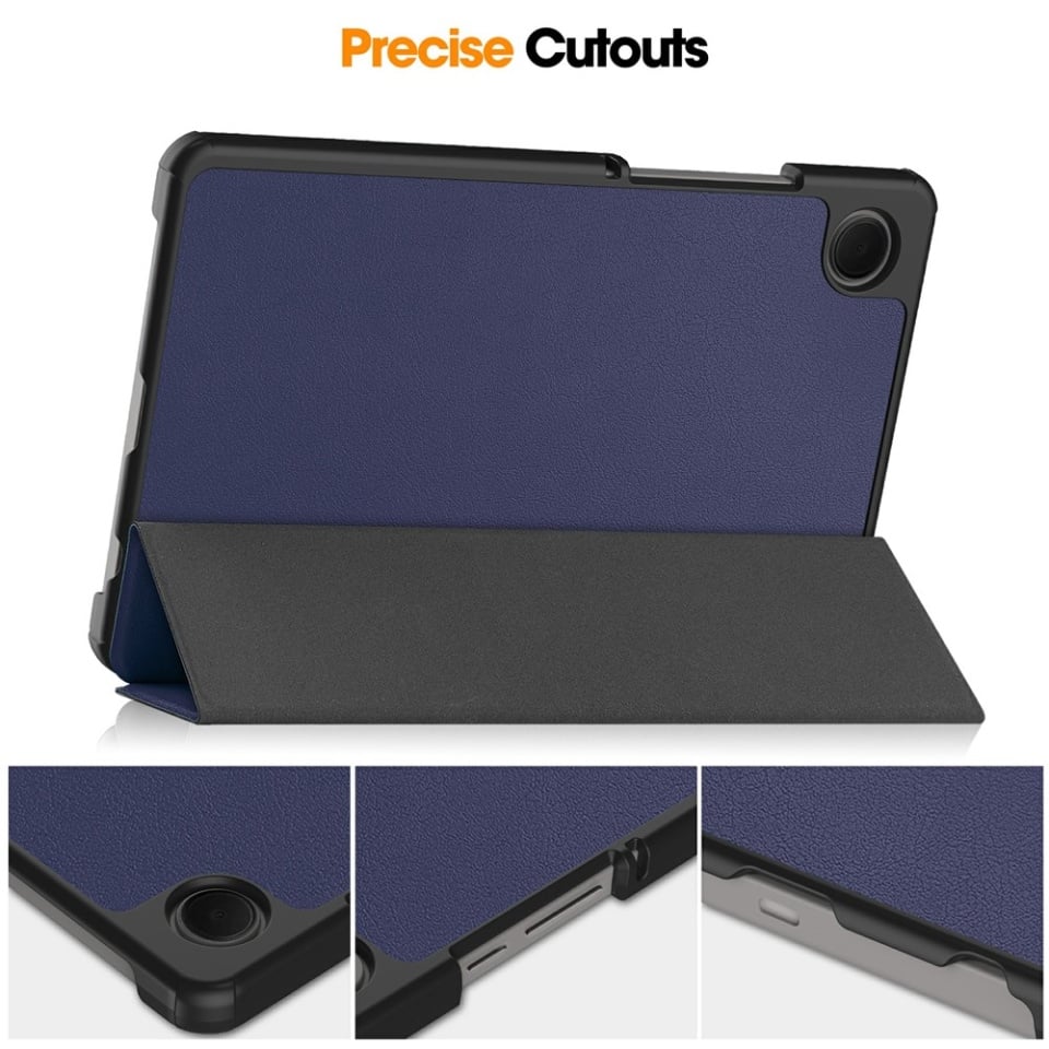 Husa tableta pentru Samsung Galaxy Tab A11 / A9, SKYDDAR INNOVATION, cu suport Multi-Unghi si functie Sleep/Wake, FoldPro, Albastru, set cu sticker