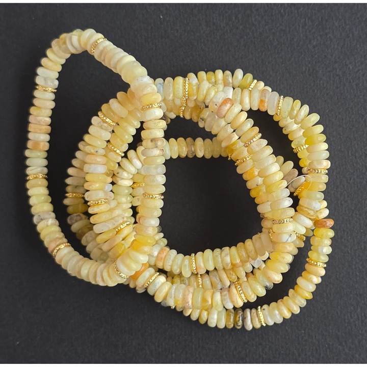 Bratara elastica din discuri de opal galben cu insertii aurii, Druzy, 6x2 mm, 18 cm