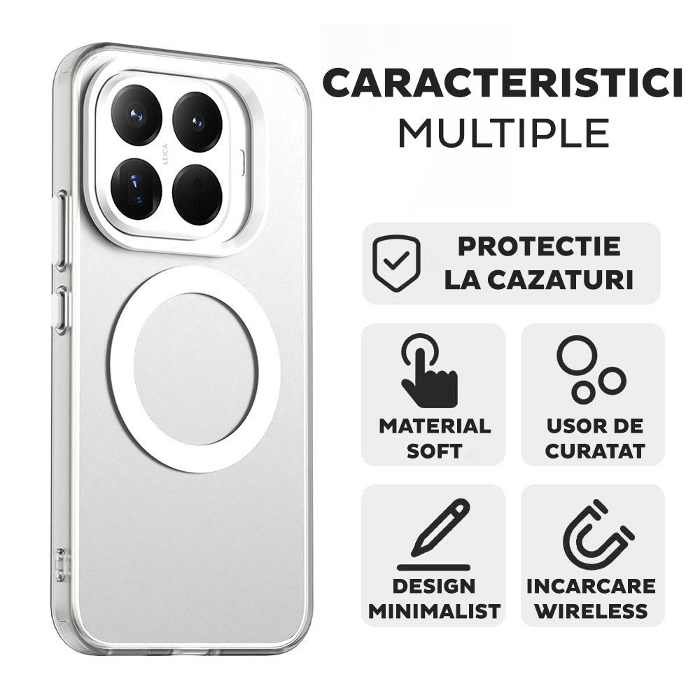 Husa pentru Xiaomi 15T Pro DaDen® CandyCase MagSafe, Antisoc, Incarcare wireless, Butoane protejate, Alb