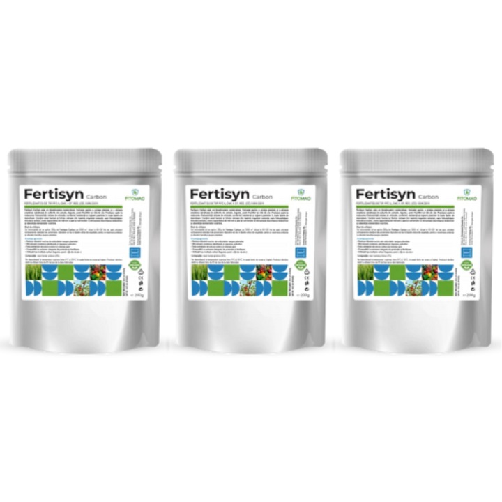 Biostimulator formulat pentru a stimula cresterea sanatoasa in culturile de cereale, legume, pomifructiferi si vita de vie, Fertisyn Carbon, 3x200 g
