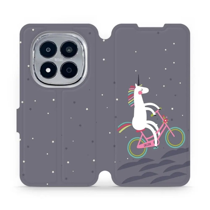 Husa flip Mobiwear compatibila cu Xiaomi Redmi Note 15 Pro 5G, V024P Unicorn pe bicicleta