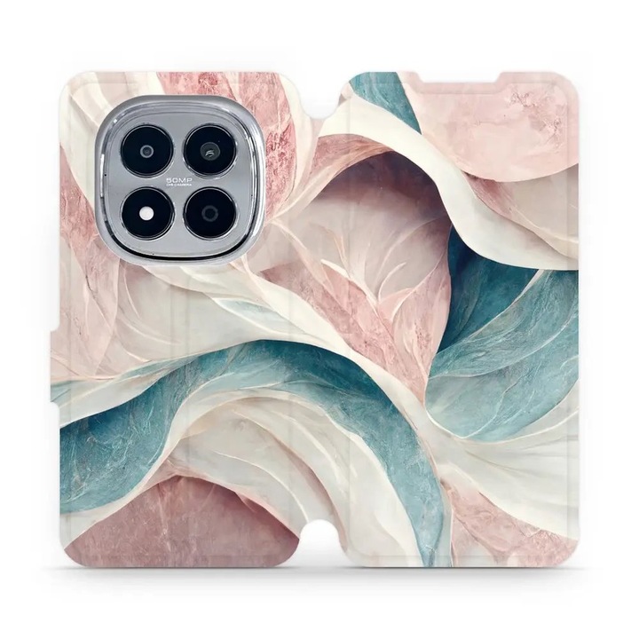 Husa flip Mobiwear pentru Xiaomi Redmi Note 15 Pro 5G, mramorat roz si verde, material ecologic, set 1 husa