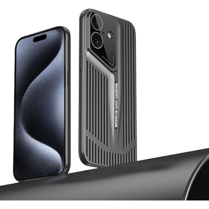 Ultra vékony galvanizált tok iPhone 16 Plus-hoz – kameravédelem, ütésálló, hőelvezetés, fekete, prémium design