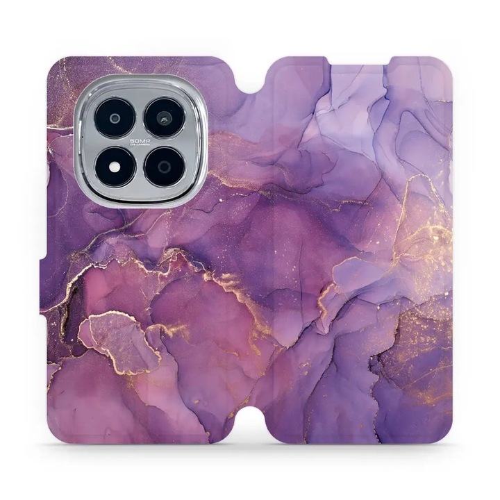 Husa flip Mobiwear pentru Xiaomi Redmi Note 15 Pro 5G, mramor violet, rezistenta la socuri si zgarieturi