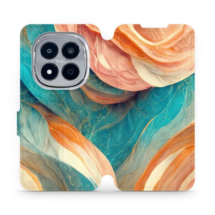 Husa flip Mobiwear pentru Xiaomi Redmi Note 15 Pro 5G, VP36S Marmura azurie si portocalie