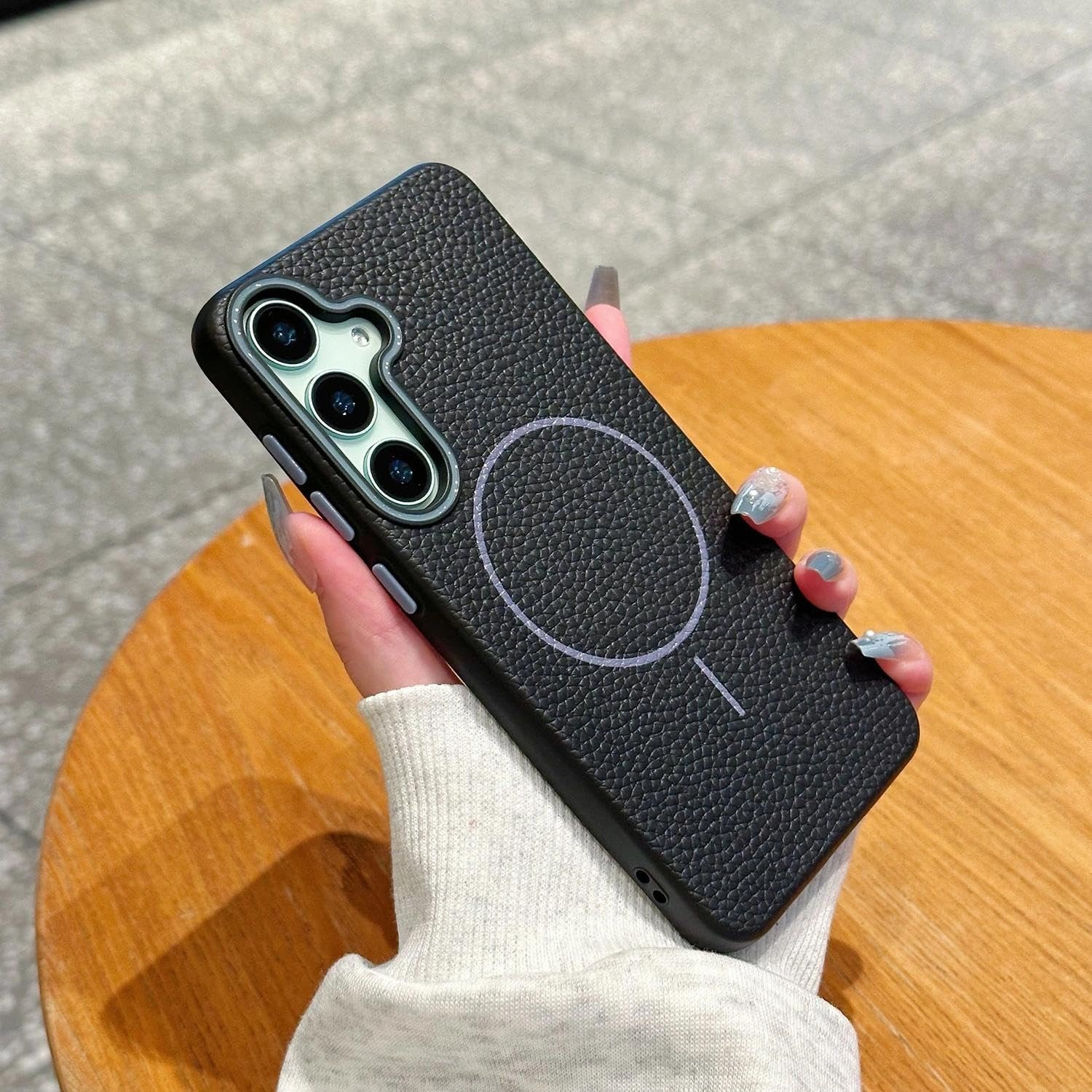 Husa pentru Samsung Galaxy S25 cu MagSafe, cu textura bomboanata de piele artificiala, Protectie durabila din TPU, LIXR-04EN®, Albastru valurilor