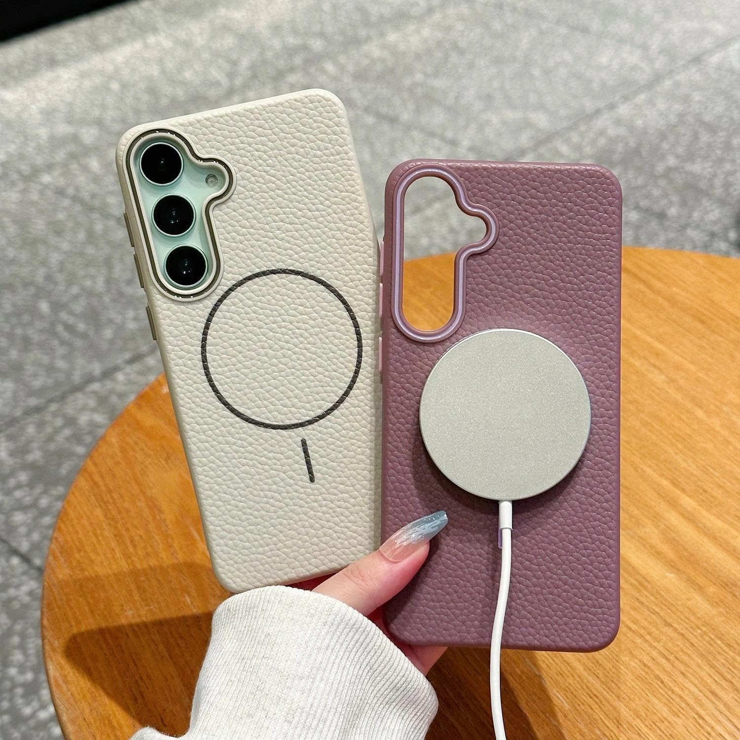 Husa pentru Samsung Galaxy S25 cu MagSafe, cu textura bomboanata de piele artificiala, Protectie durabila din TPU, LIXR-04EN®, Albastru valurilor