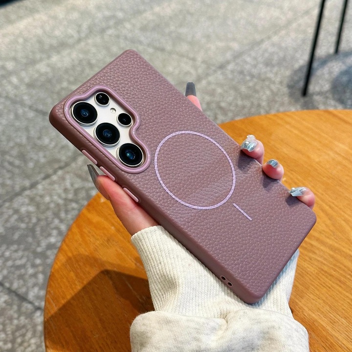 Husa pentru Samsung Galaxy S25 cu MagSafe, cu textura bomboanata de piele artificiala, Protectie durabila din TPU, LIXR-04EN®, Violet de apus