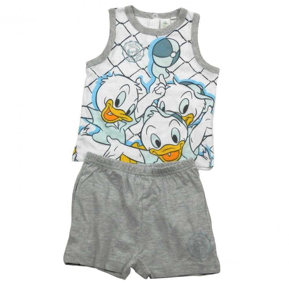 Set tricou fara maneci si pantaloni scurti Disney Donald Gri 12 luni