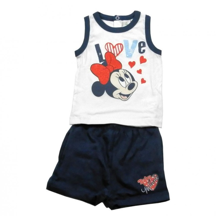 Set tricou fara maneci si pantaloni scurti Disney Minnie Mouse Bleumarin 18 luni