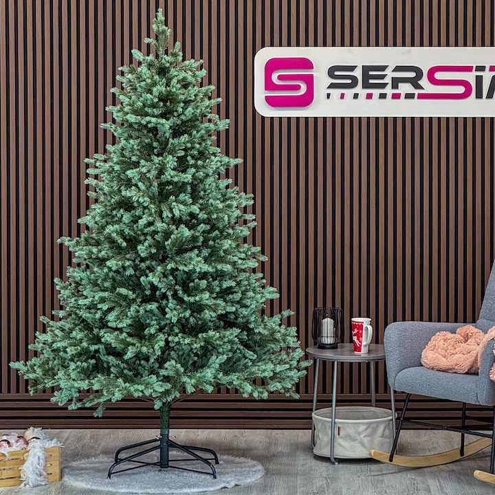 Brad artificial Sersimo, Scandinavia, verde cu varfuri argintii, integral 3D, 230 cm