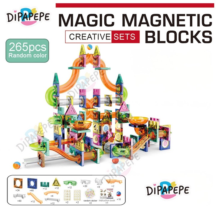 Set de constructie, DIPAPEPE®, 265 piese, multicolor, pentru copii 3-8 ani