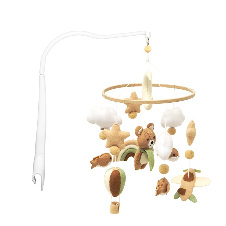 Neno Pico kiságyforgó, rögzítőállvánnyal, plüss figurákkal, madarak, csillagok, 30x45cm