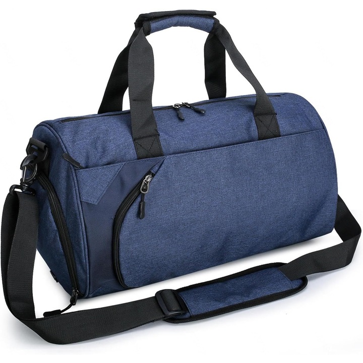 Geanta de sport multifunctionala, compartiment pentru incaltaminte si buzunare impermeabile, albastru
