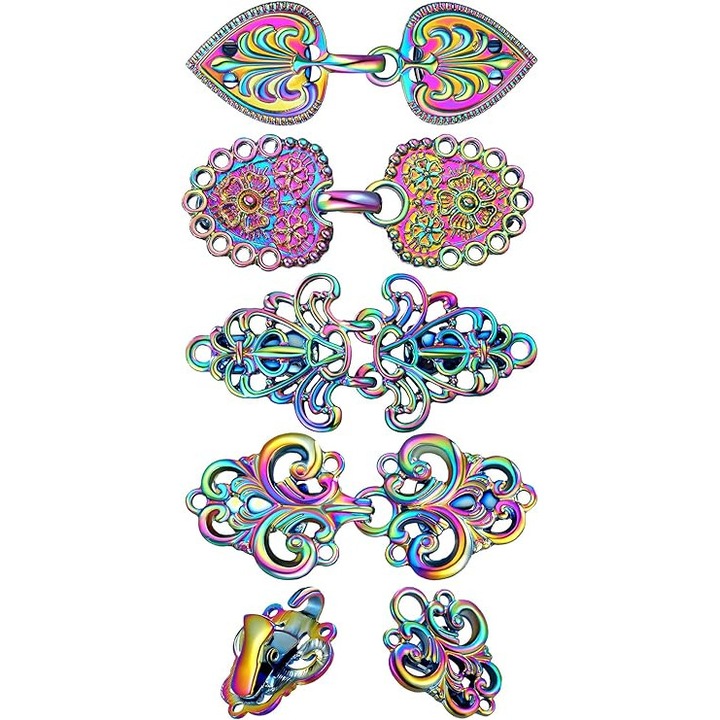 4 darabos vintage kardigánklip készlet, virágmintás, retró színű, cinkötvözetből