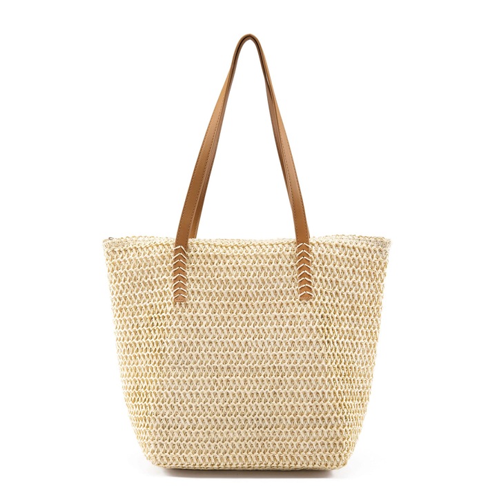 Színes szalmatáska cipzárral, egy rekesszel, 30x40cm