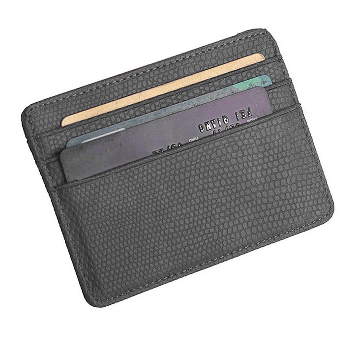 Portofel pentru carduri, gri, 10.5x8x0.5cm, 3 compartimente pentru carduri, 1 compartiment cu fereastra, set