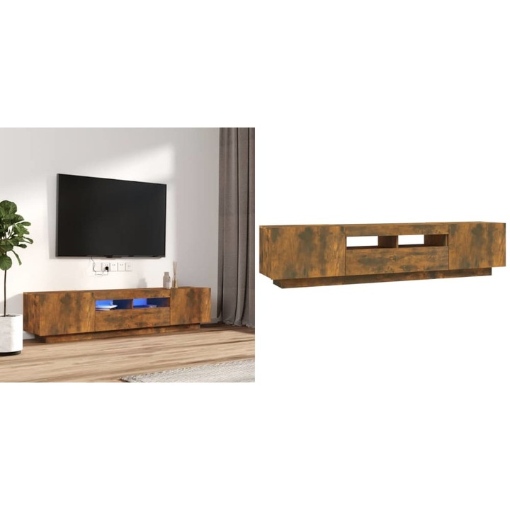 Set dulapuri TV cu LED, 2 piese, stejar fumuriu, lemn prelucrat