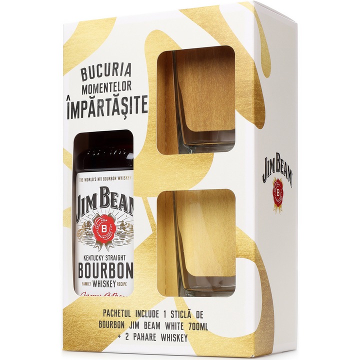 Whisky Jim Beam White + 2 Pahare, 40%, 0.7l
