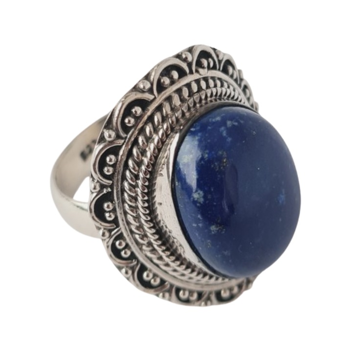 Inel argint 925, Lapis Babilon C, patinat, 17.7mm