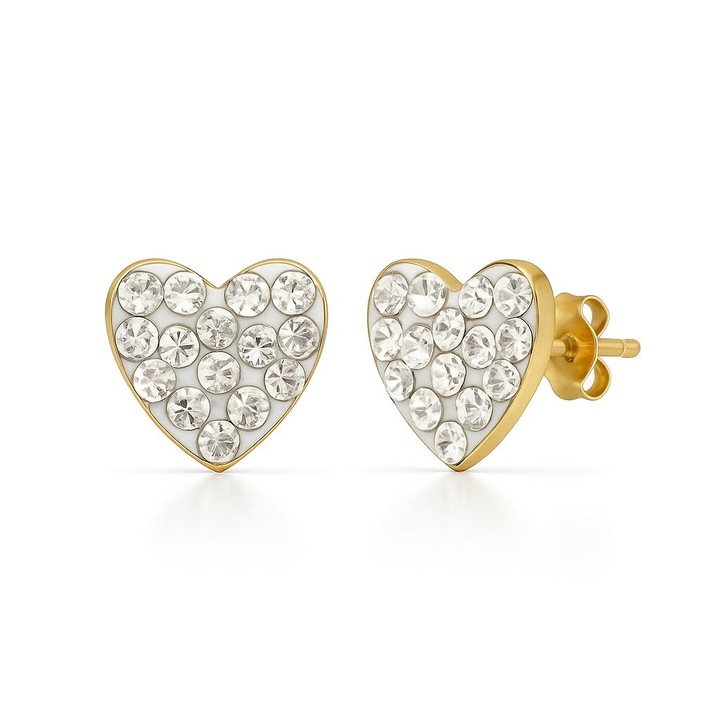 Cercei antialergici aurii, cristale albe, 8mm