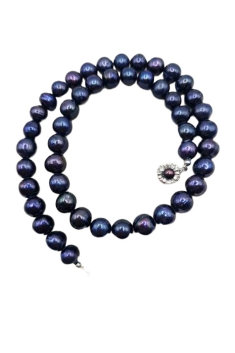 Colier cu pietre semipretioase, perle negre naturale, inox argintiu, lungime 45cm