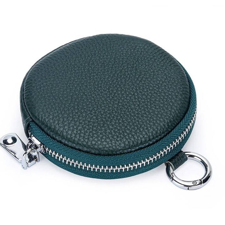 Дамско портмоне, кръгло за ключове, органайзер за слушалки, портмоне за монети, тъмнозелено