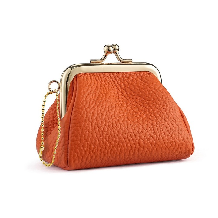 Компактен преносим портфейл, портмоне за монети, портмоне за ключове, оранжев, 7066