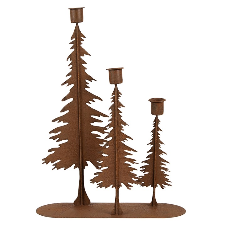 Gyertyatartó Clayre & Eef, fém, rusztikus, barna, 25x9x33cm