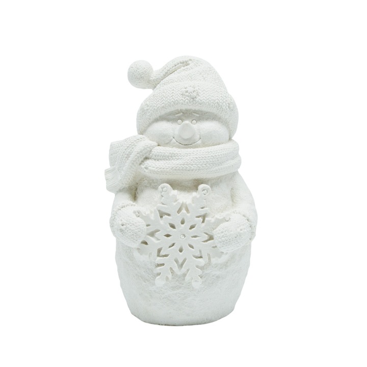 Коледна фигурка, Снежен човек с новогодишна снежинка, гипс за рисуване, бял, 9x5x4см