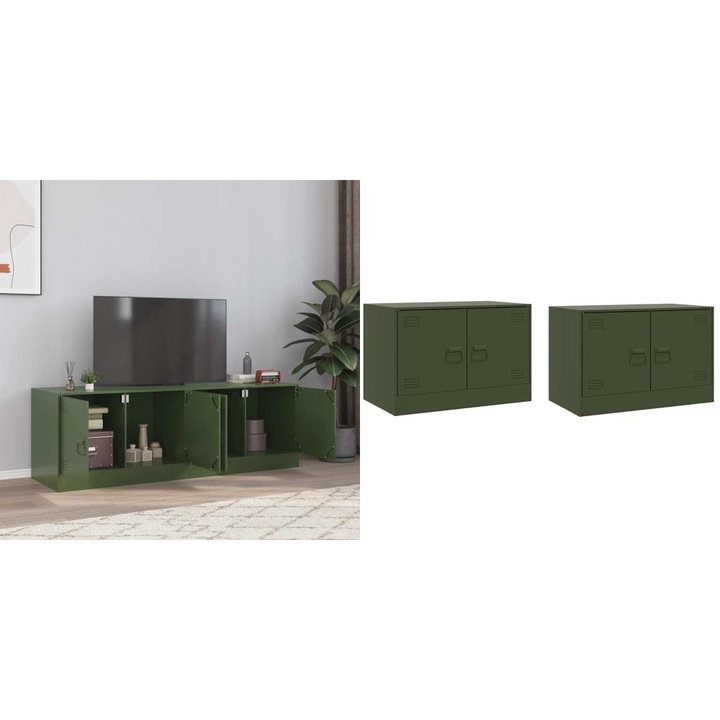 Dulapuri TV 2 buc., verde maslina, 67x39x44 cm Otel