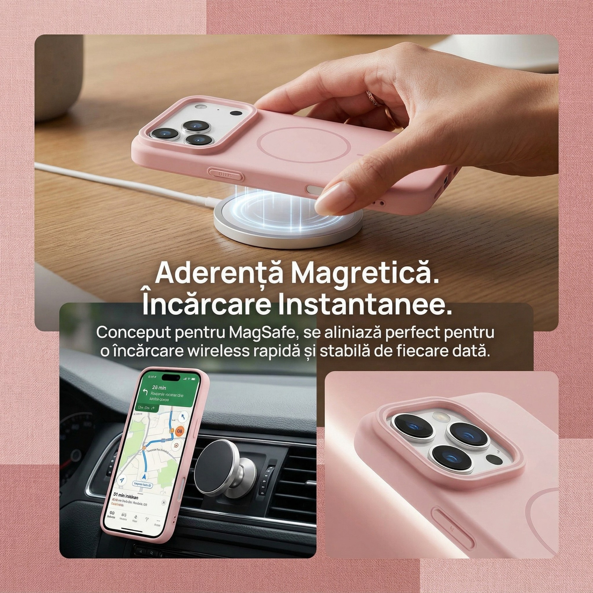 Husa pentru Apple iPhone 17 Pro cu MagSafe, Protectie Totala Anti-Soc din PC, LIXR-03EN®, Roz Sakura