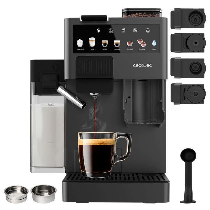 Automata eszpresszógép, Cecotec Freestyle Grind & Latte, 1400 W, 20 Bar, Érintőképernyő, 1,6 L