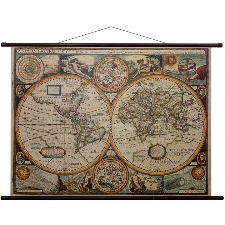 Harta de perete antica Freytag&berndt, 1651, detalii interesante, 70x100cm