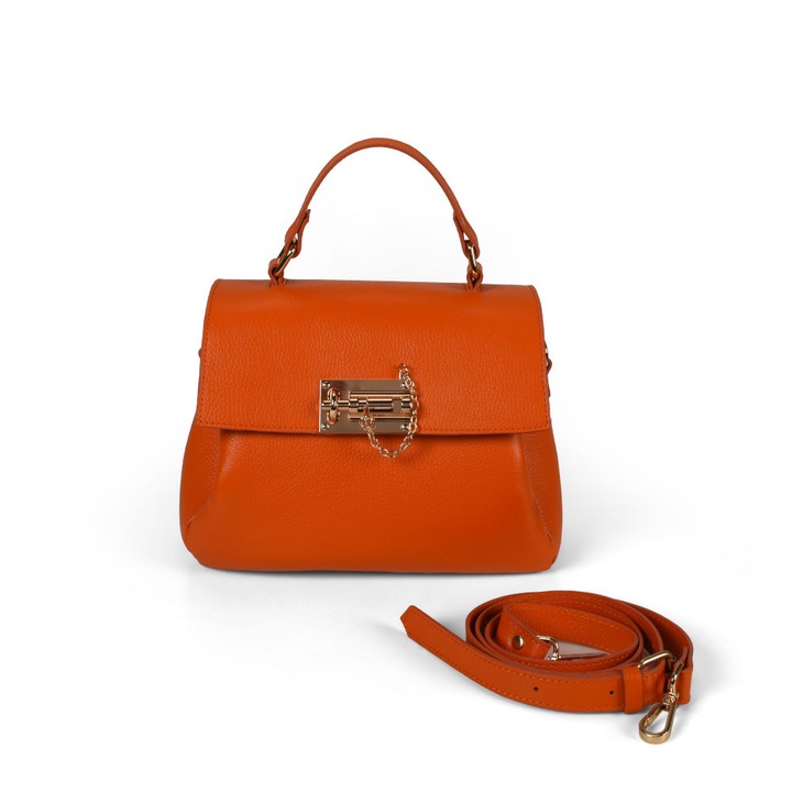Geanta dama Muse Anna Fellini piele naturala portocaliu