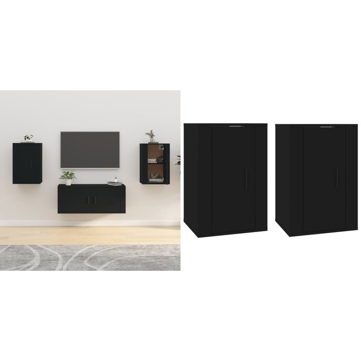 Dulapuri TV montate pe perete, 2 buc., negru, 40x34, 5x60 cm